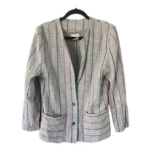 Cos Cob Blazer Jacket Womens Sz 12 Striped Pockets 2buttons Padded Career
